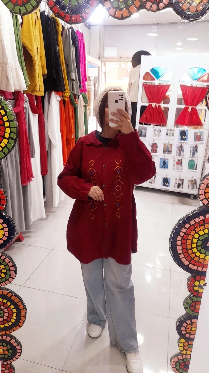 تونیک الیاف طبیعی گلدوزی هستی ( رنگ زرشکی)