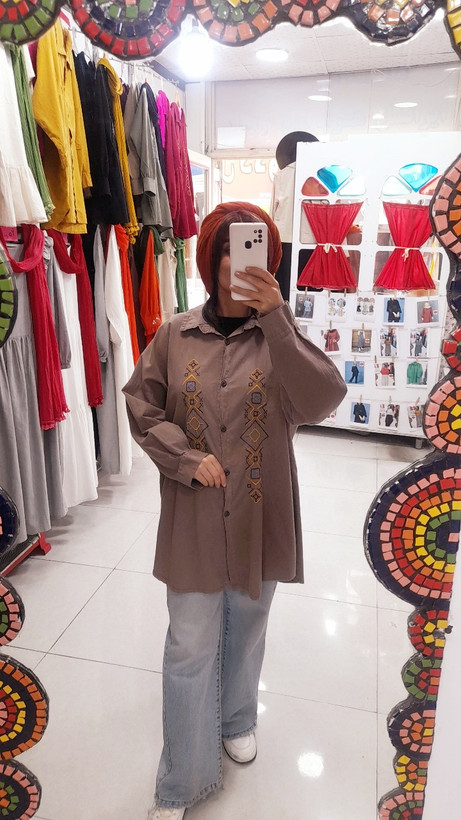 تونیک گلدوزیالیاف طبیعی هستی ( رنگ نسکافه ای)