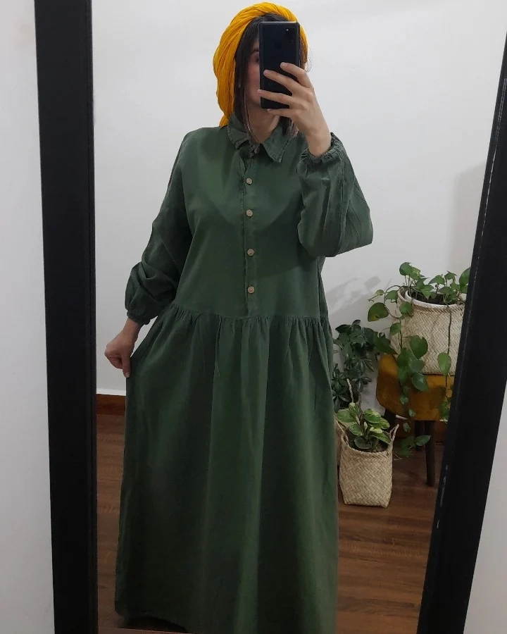 پیراهن الیاف طبیعی هیوا( رنگ سبز)