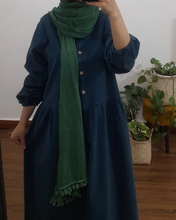 پیراهن الیاف طبیعی هیوا ( رنگ آبی)