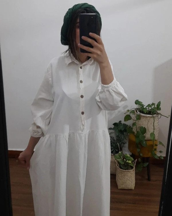 پیراهن الیاف طبیعی هیوا ( رنگ سفید)