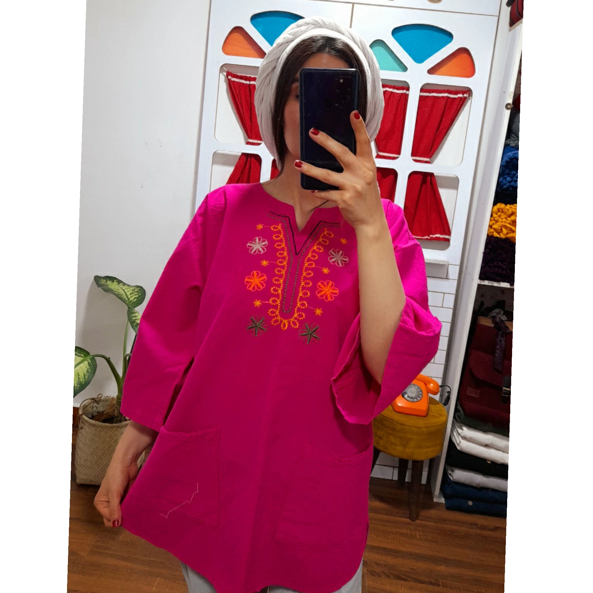 مانتو گلدوزی ارکیده ( رنگ سرخابی)