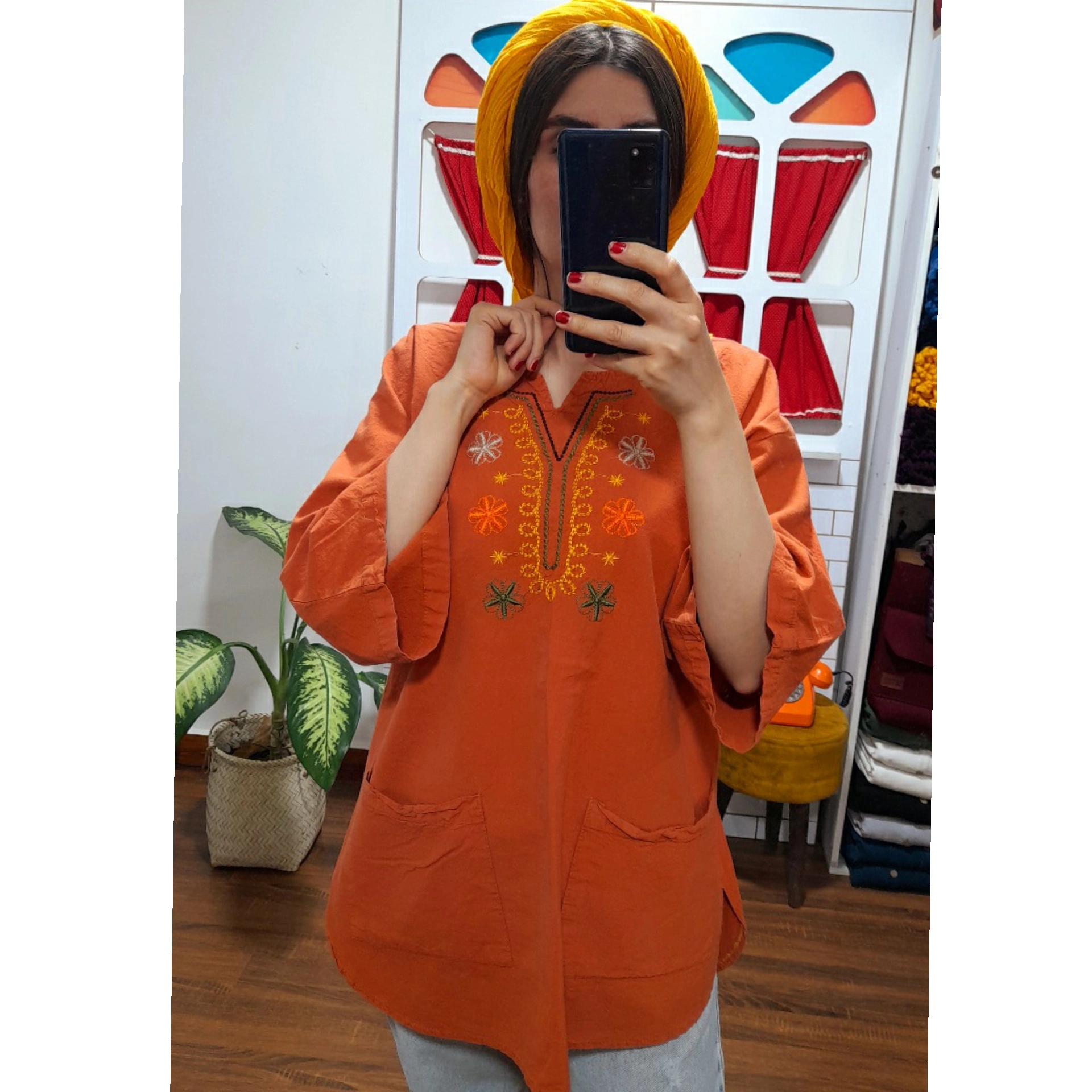مانتو گلدوزی ارکیده ( رنگ آجری)