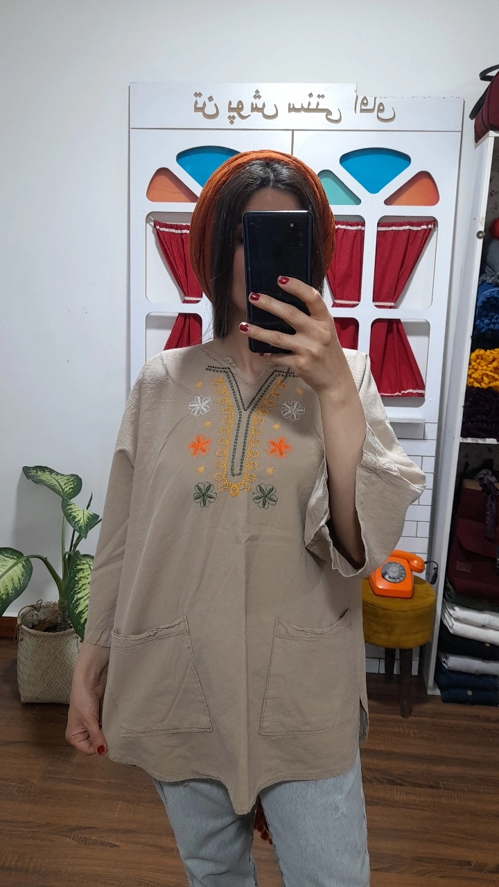 مانتو گلدوزی ارکیده ( رنگ استخوانی)