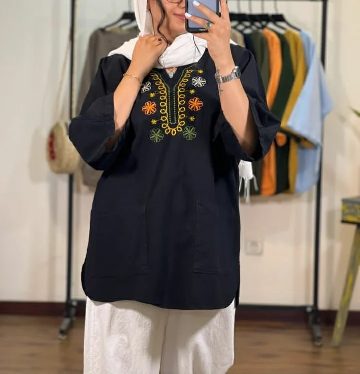 مانتو گلدوزی ارکیده ( رنگ مشکی)