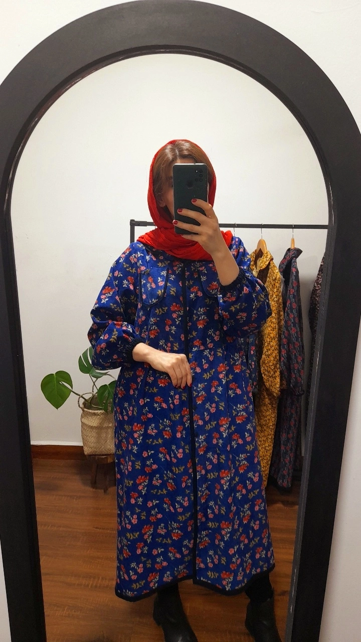 پیراهن مخمل کبریتی شهرزاد( رنگ آبی کاربنی)