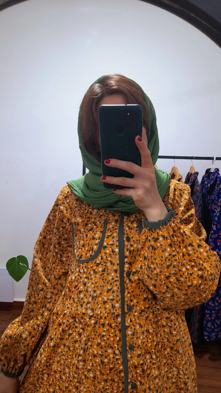 پیراهن مخمل کبریتی شهرزاد(رنگ  خردلی طرح ۱)
