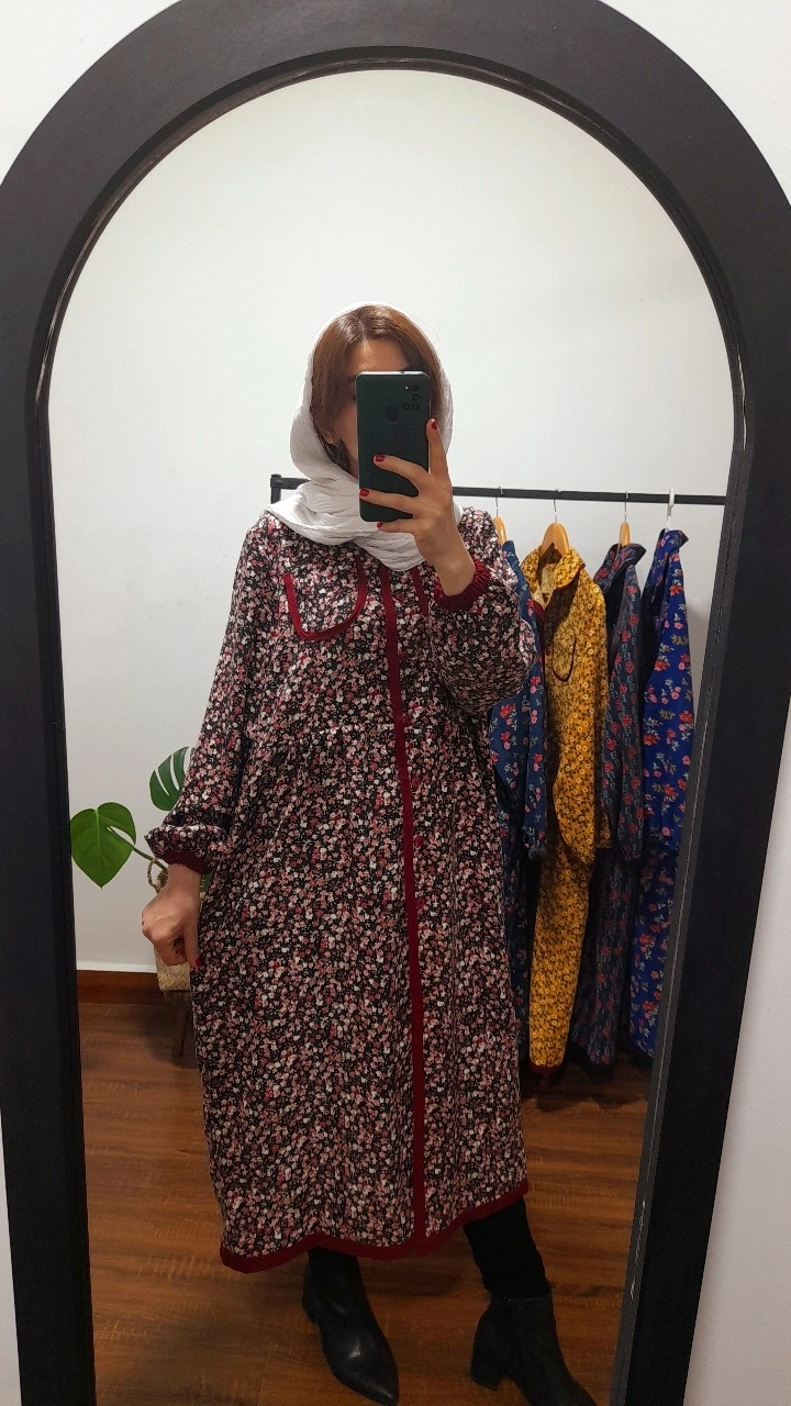 پیراهن مخمل کبریتی شهرزاد( رنگ زرشکی)