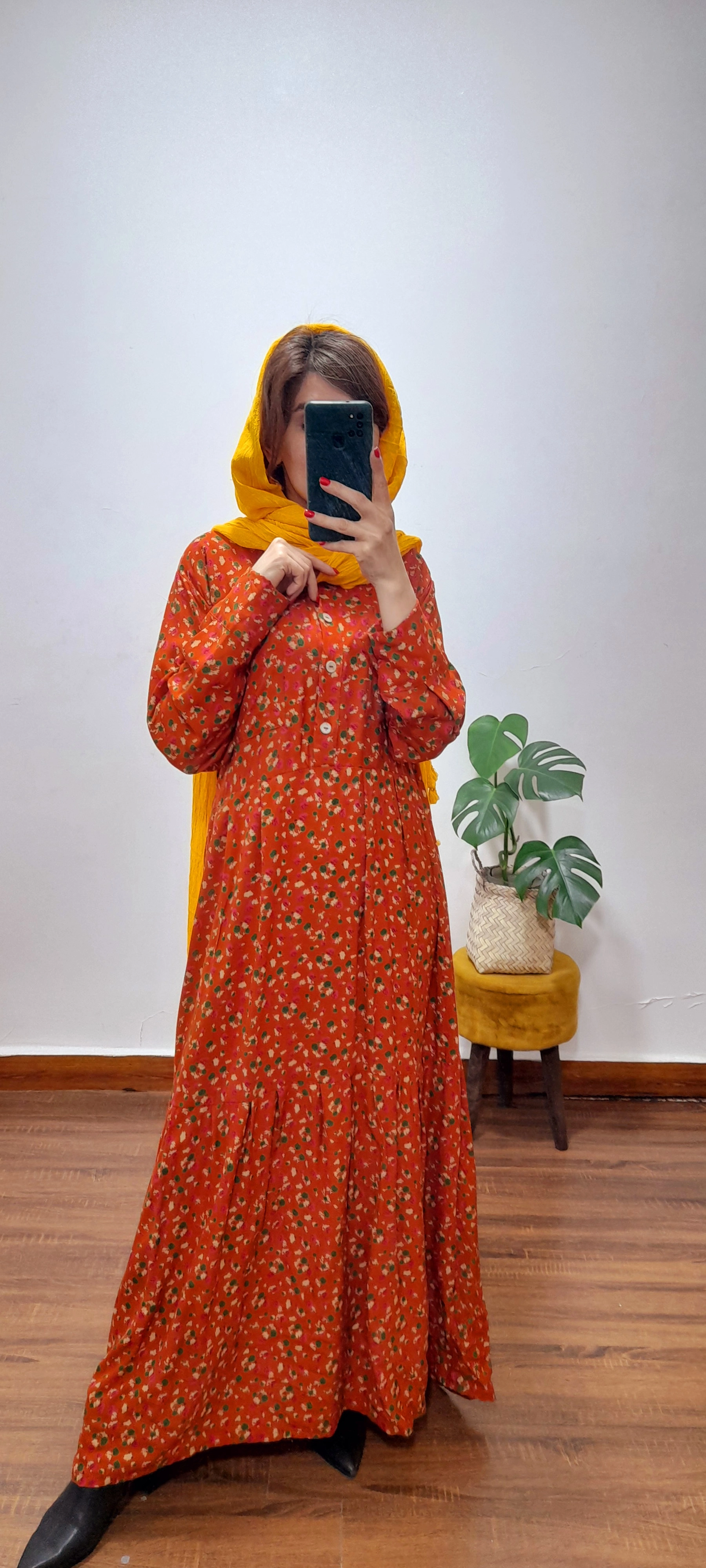 پیراهن گل گلی بهار( رنگ نارنجی)