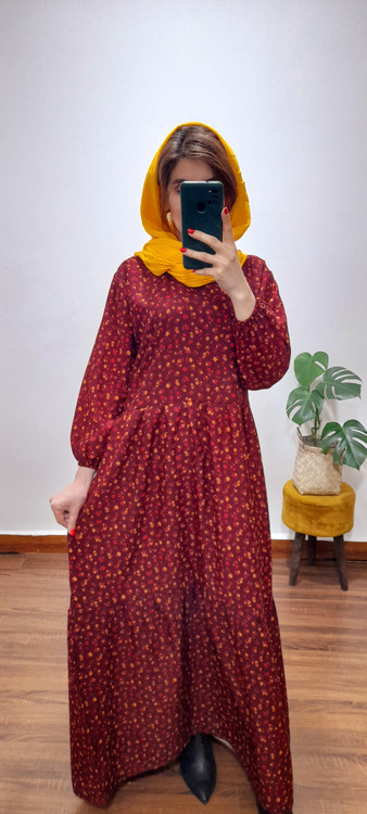 پیراهن گل گلی بهار( رنگ. زرشکی)