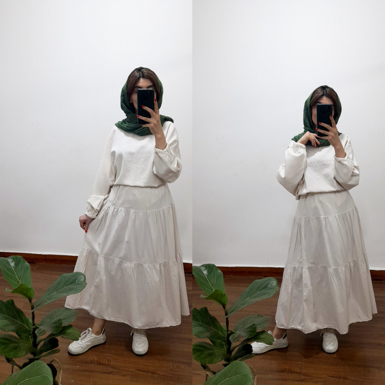 دامن چین دار یاس( رنگ کرم استخوانی)