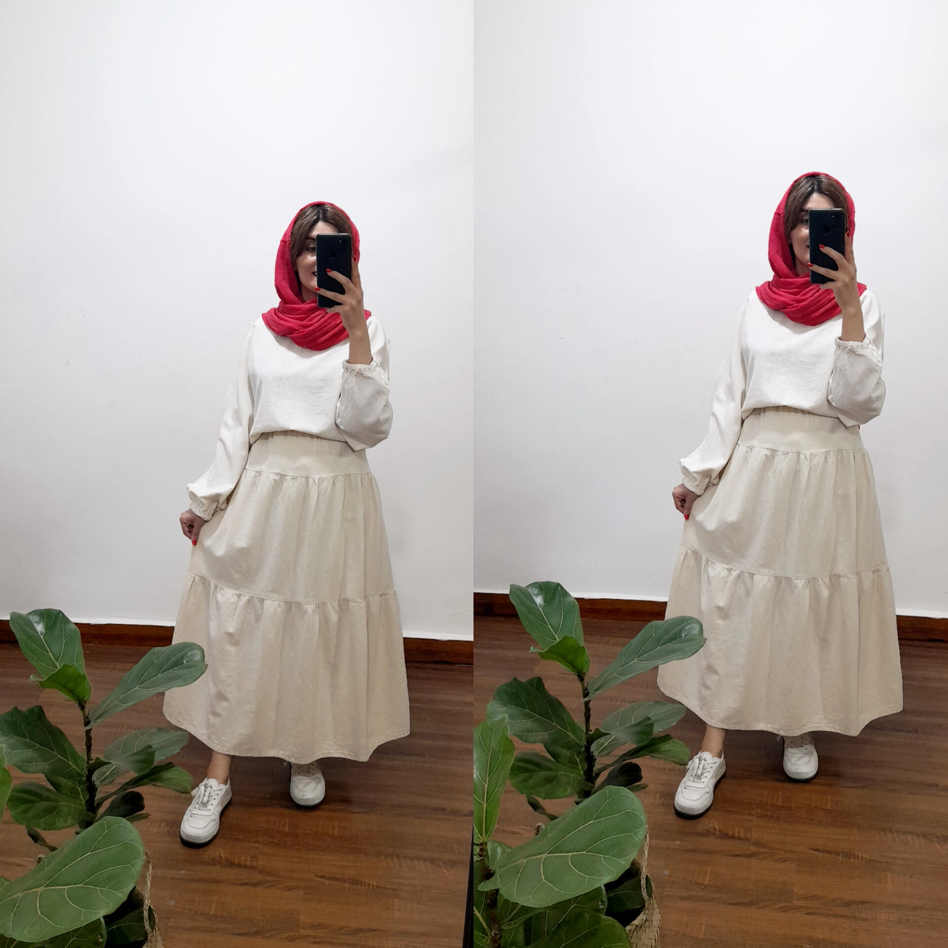 دامن چین دار یاس(  رنگ نباتی)