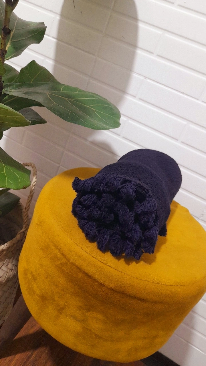 شال منگوله دار الیاف طبیعی ۳متری( رنگ سرمه ای)