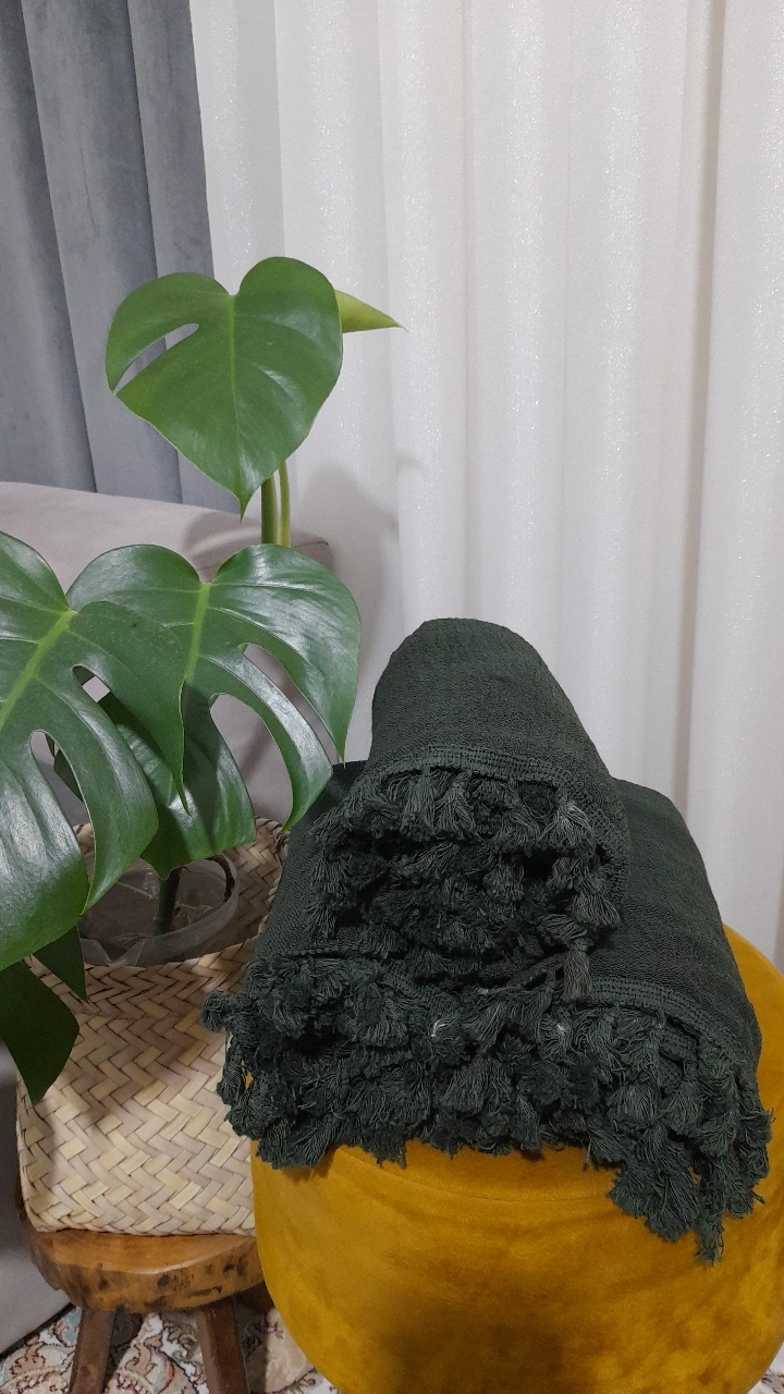 شال منگوله دار الیاف طبیعی ۳متری( سبز یشمی)