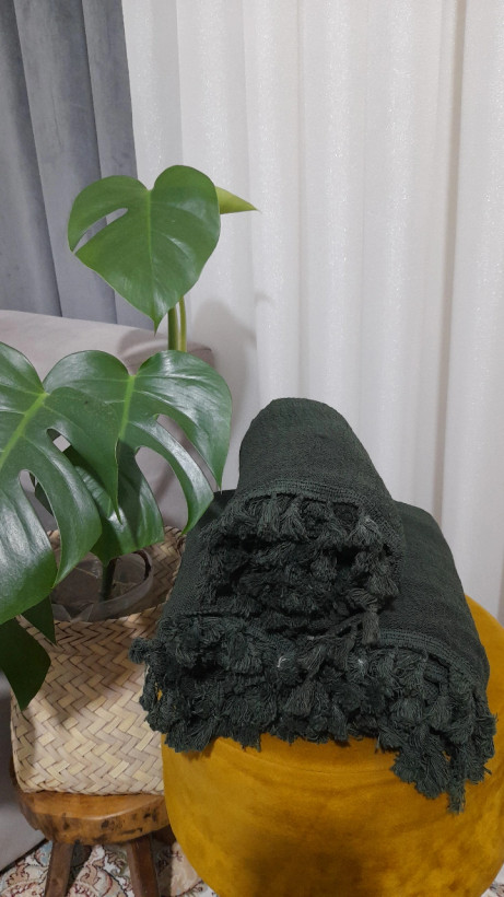 شال منگوله دار الیاف طبیعی ( سبز یشمی)