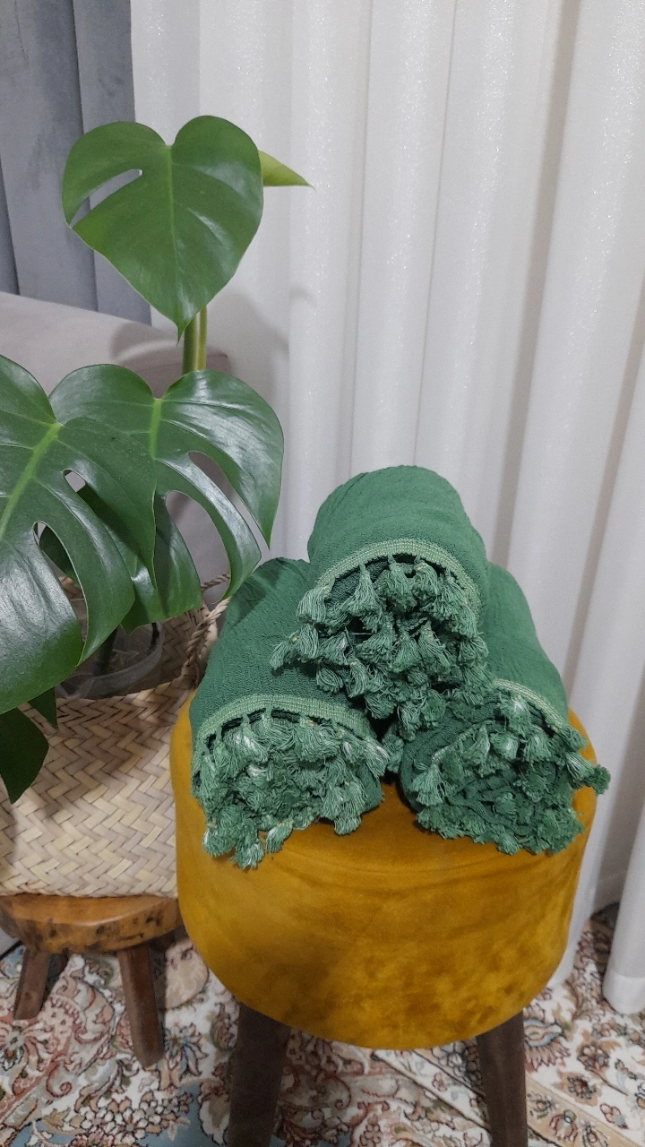 شال منگوله دار الیاف طبیعی ۳متری( سبز تیره)