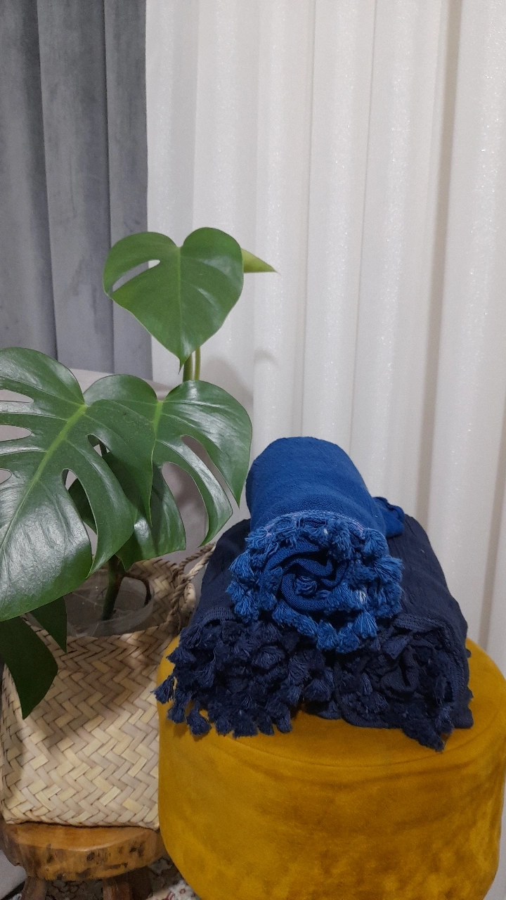 شال منگوله دار الیاف طبیعی ۳متری( سرمه ای)