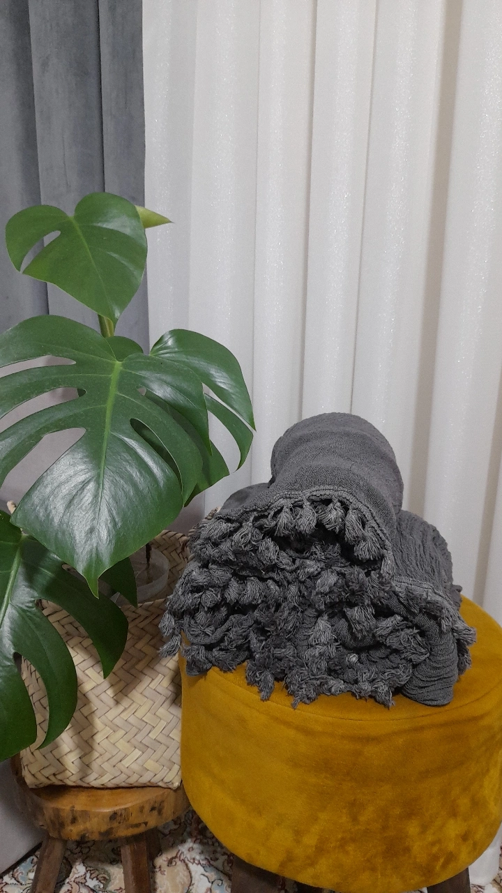 شال منگوله دار الیاف طبیعی ۳متری( طوسی تیره)