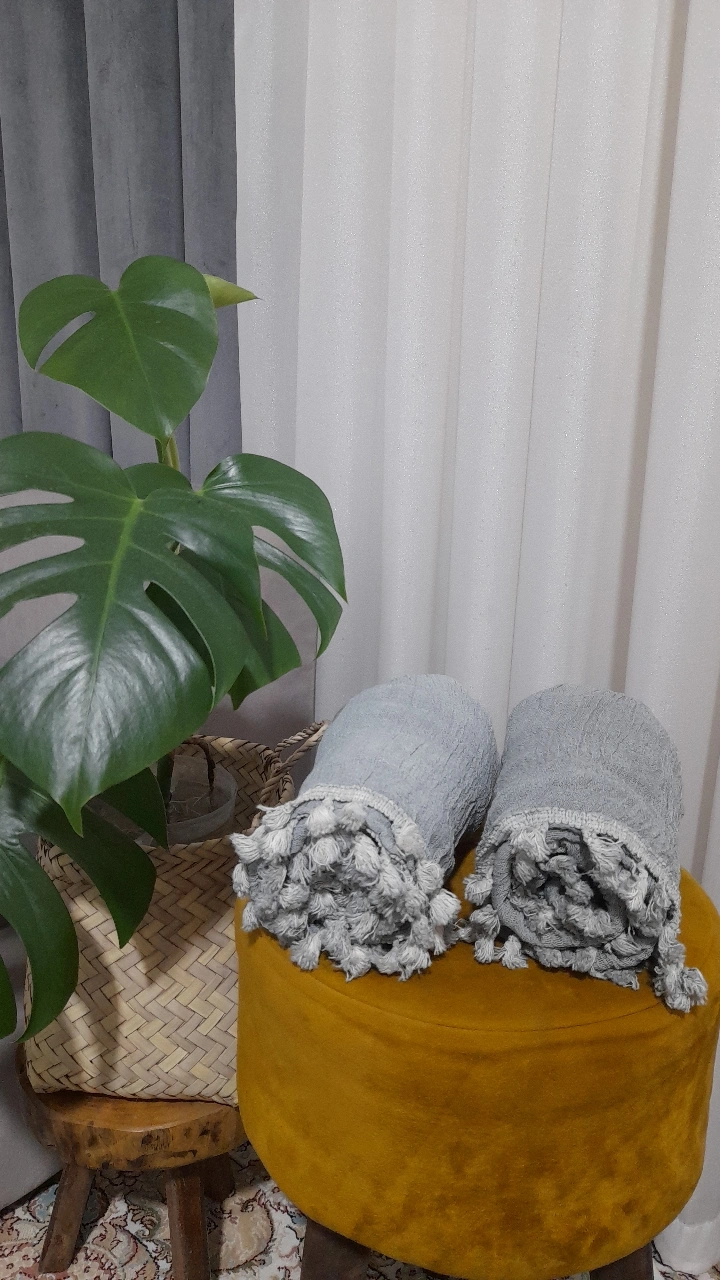 شال منگوله دار الیاف طبیعی ۳متری( طوسی روشن)