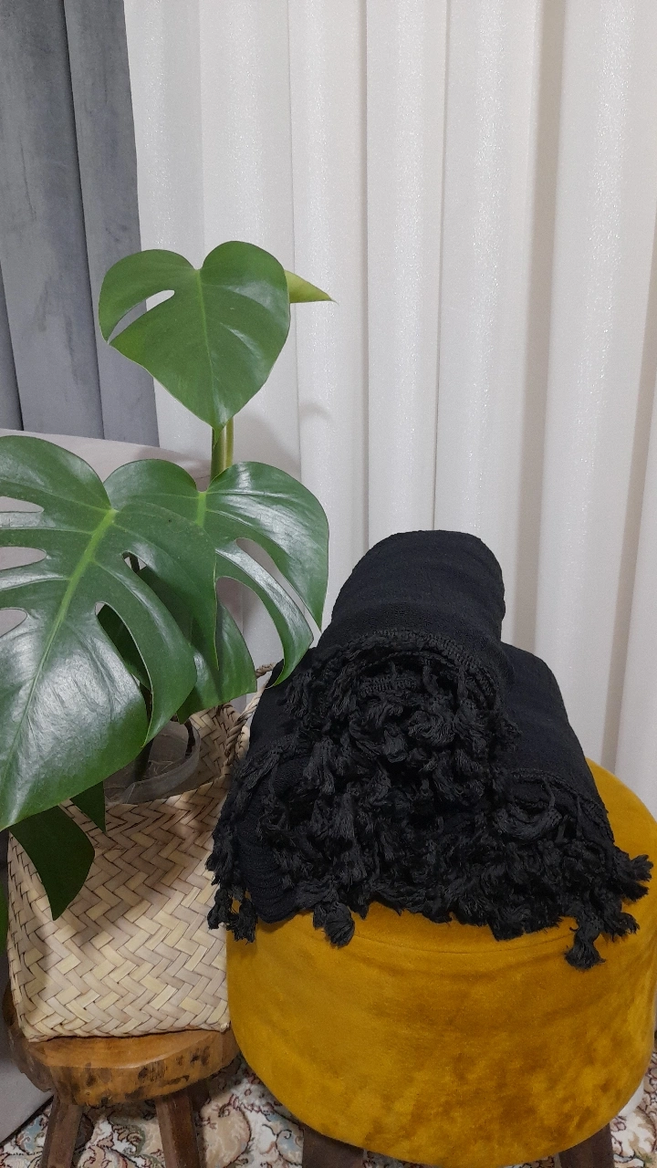 شال منگوله دار الیاف طبیعی ۳متری( مشکی)