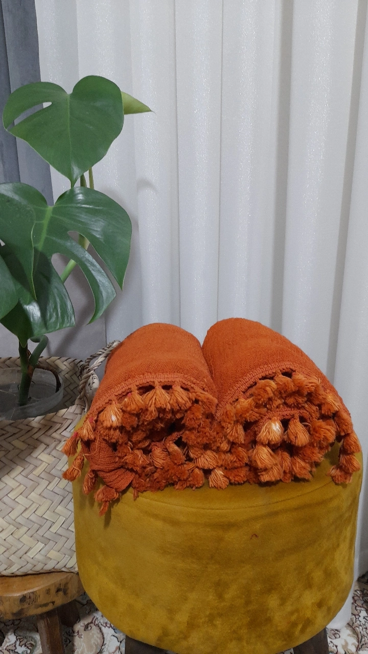 شال منگوله دار الیاف طبیعی ۳متری ( آجری روشن)